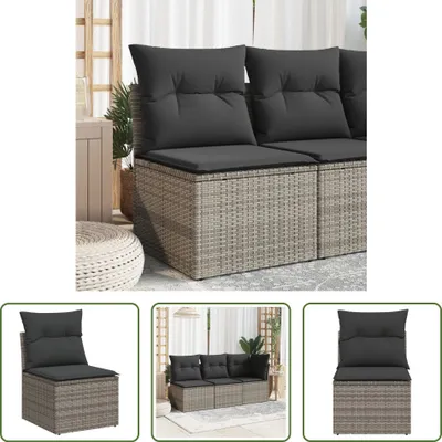 Image de The Living Store Fauteuil de jardin sans accoudoirs avec coussins Gris Poly Rattan