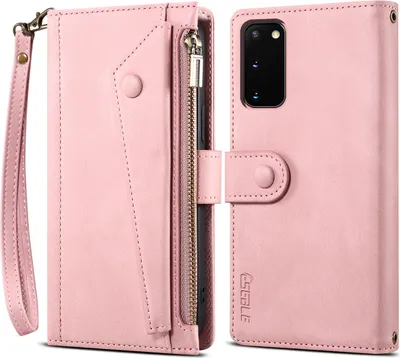 Produktbild von Schutzhülle für Samsung Galaxy S20 / S20 5G Reißverschluss Hülle, Leder Klapphülle Kartenfach Standfunktion Brieftasche mit Trageband Rosa