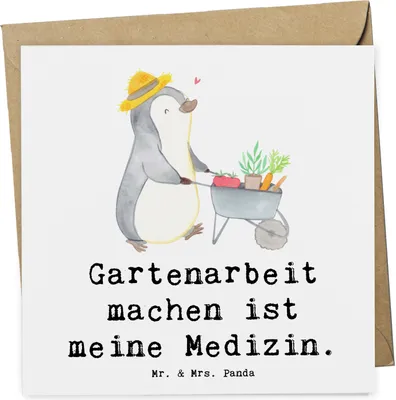 Produktbild von Mr. & Mrs. Panda Glückwunschkarte Pinguin Gartenarbeit - Weiß - Geschenk, Klappkarte, Gartenpflege, Grußkarte, doppelkarte, anlasskarte, Gärtnern, faltkarte