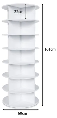 Produktbild von 360° drehbares Schuhregal - 7-stöckige Schuhablage - Für 28 Paar Schuhe - Platzsparend - Erhöhter Sockel für Stiefel - 60 x 60 x 161 cm - Weiß
