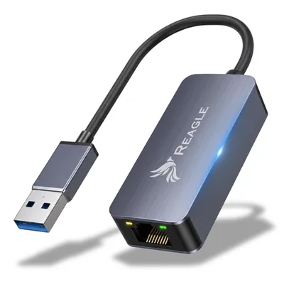 Produktbild von USB A zu Ethernet Adapter 2.5Gbps LAN Karte RJ45 Netzwerkadapter 2500Mbps für Laptop PC Computer Gaming Stabile Verbindung Aluminium Silber Reagle