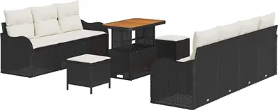 Image de vidaXL Ensemble de canapé de jardin avec coussins 10 pcs noir et crème