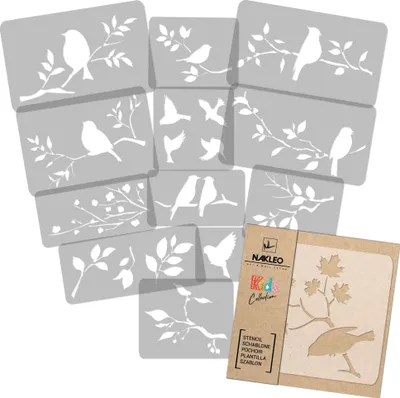 Produktbild von Schablonen Malen für Kinder, 14 Stück Set 9x12 bis 23x34 cm Vögel, Wiederverwendbare Kunststoff für Kinderzimmer Malvorlage Raumdekoration