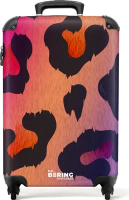 Produktbild von NoBoringSuitcases.com® Koffer Handgepäck Trolley Rollkoffer Kleine Reisekoffer mit 4 Rollen - Pantherdruck mit rosa, lila und orange - Cabin Size < 55x40x23 cm & 55x40x20 cm - Fotokoffer - Kabinenkoffer - BoardgepäckHandgepäck Koffer 55x35x20 cm, 36L,