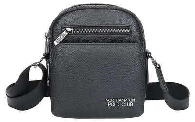 Image de Sac à Bandoulière Homme Cuir Véritable Noir avec Fermeture Éclair Black B UNICA 21x18x9.5 cm