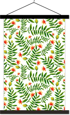 Produktbild von MuchoWow® Textilposter Dschungel - Blumen - Blätter 40x60 cm mit schwarzem Rahmen - Wanddekorationen