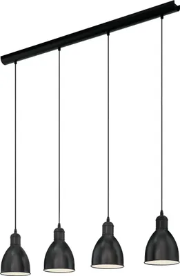 Produktbild von EGLO Pendellampe Priddy, 4 flammige Vintage Pendelleuchte im Industrial Design, Retro Hängelampe aus Stahl, Farbe: Schwarz, weiß, Fassung: E27