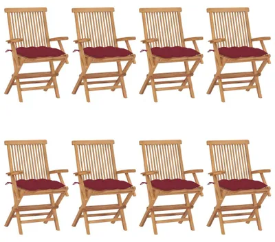 Produktbild von vidaXL Gartenstühle mit Weinroten Kissen 8 Stk. Massivholz Teak