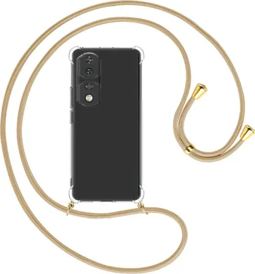 Produktbild von Handykette Backcover-Schutzhülle mit Band (Metall goldfarben) für Honor 90 Pro (REP-AN00, 6.78'') - caramel