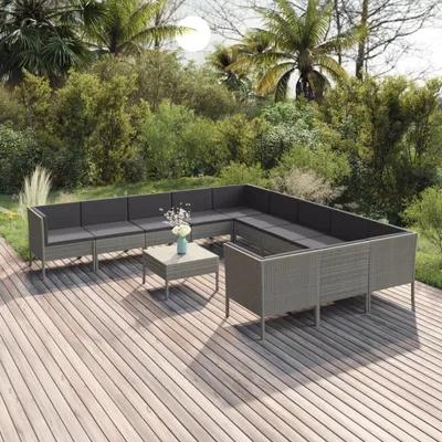Immagine prodotto di vidaXL Set da giardino lounge da 12 pezzi con cuscini in polyrattan grigio