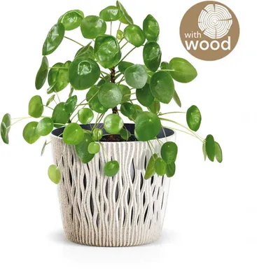 Produktbild von Blumentopf Sandy Round ECO Wood Innen- und Außenbereich Pflanzgefäß Pflanztopf aus Kunststoff 158 mm Farbe Weiß