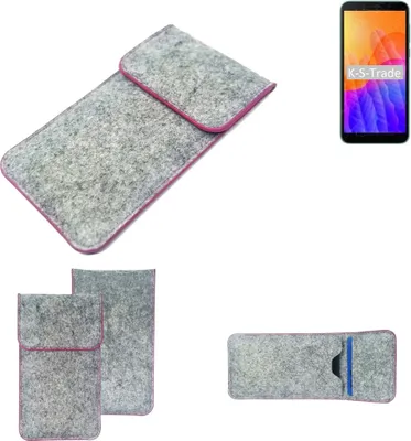 Produktbild von K-S-Trade Handy Schutz Hülle kompatibel mit Huawei Y5p Schutzhülle Handyhülle Filztasche Pouch Tasche Case Sleeve Filzhülle hellgrau pinker Rand