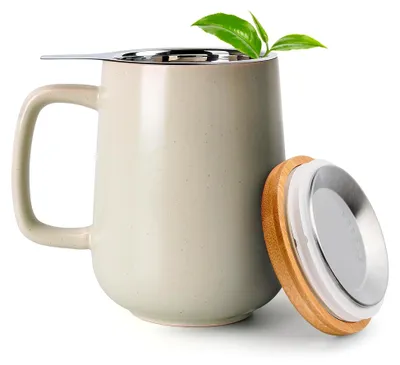 Produktbild von Teetasse mit Deckel und Sieb - 500 ml Teebecher aus Keramik für losen Tee