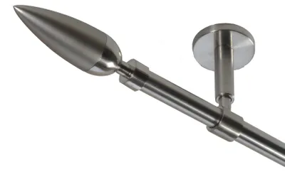 Produktbild von Gardinenstange Set Edelstahl Look Metall Ø 16mm zur Deckenträger 1-lauf Modern Spitze, Länge wählbar D11 E10