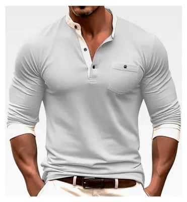 Produktbild von Langarmshirts für Herren Henley Langarm Hemd Casual Slim Fit