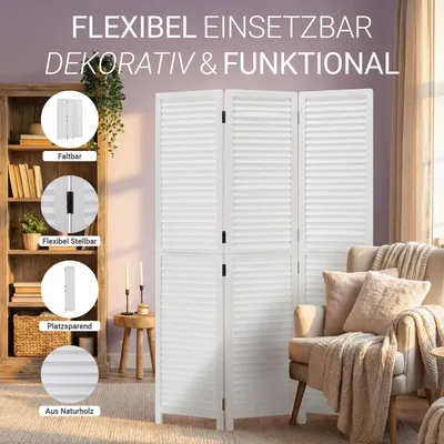 Produktbild von Homestyle4u Paravent Raumteiler 3 teilig Holz Lamellen Vintage Weiß Indoor