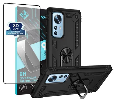 Produktbild von Armor Outdoor Handyhülle für Xiaomi 12 5G / 12X 5G Handy Panzer Case Schutzhülle mit 9H Displayglas Displayschutz Farbe: Schwarz