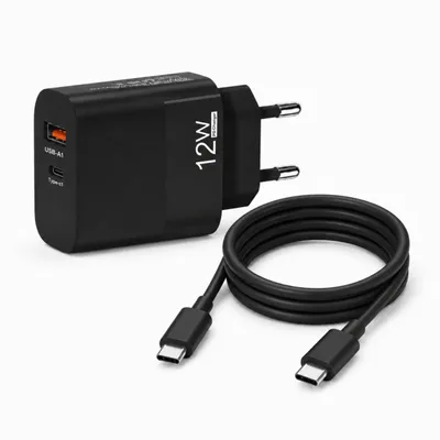 Produktbild von 12W USB-C GaN Ladegerät 2-Port mit 2m USB-C Ladekabel (20W) – Schnellladegerät mit USB-C PD & USB-A QC für Samsung, Xiaomi, Smartphone & Tablet