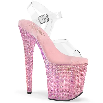 Produktbild von BEJEWELED-808RRS Pleaser Damen High Heels Plateausandaletten klar babypink Strass
