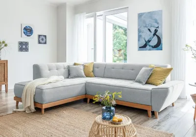 Image de MIUFORM Dazzling Daisy - Canapé d'angle avec fonction lit et coffre de lit L-FORME GAUCHE - 253x190cm - Gris clair - Canapé-lit Canapé