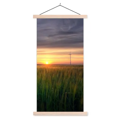 Produktbild von MuchoWow® Textilposter Windmühle - Sonne - Gras 60x120 cm mit holzfarbenen Rahmen - Holz