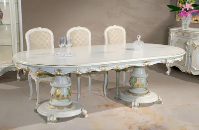 Produktbild von Casa Padrino Luxus Barock Esstisch Weiß / Cremefarben / Mehrfarbig / Gold - Ovaler Massivholz Esszimmertisch im Barockstil - Barock Esszimmer Möbel - Luxus Qualität -  Italy