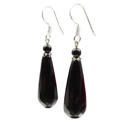 Produktbild von Ohrringe Ohrhänger echter Onyx facettiert & 925 Silber schwarz Tropfen Damen