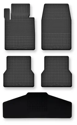 Image de Tapis de sol en caoutchouc avec tapis de tunnel pour Mini Cooper R56 2006-2013 (à hayon) – 5 pièces, noirs, semi-universels – Wielganizator