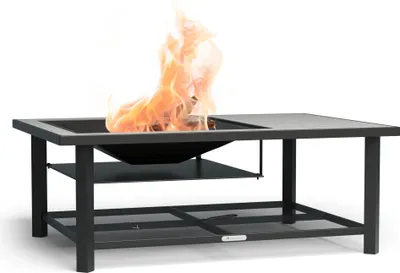 Produktbild von Blumfeldt Merano Avanzato L Feuerschale - 3-in-1 Feuerschale mit Grillrost & Tisch, robuster Stahlrahmen, Terrazzo-Tischplatte, inkl. Funkenschutz, Schürhaken & Deckel, für Garten & Terrasse
