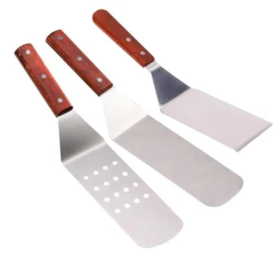 Obrázok produktu pre Sada špachtlí z nehrdzavejúcej ocele, 3 kusy s drevenou rukoväťou, vhodné na pizzu, koláče a grilovanie