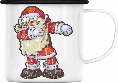 Produktbild von Trendation - Weihnachten Emaille Tasse Weihnachtsmann für Kinder WeihnachtsEmaille Tasse Lustig Geschenk Becher Jungs Jungen Mädchen Cute Grafik (Schwarz)