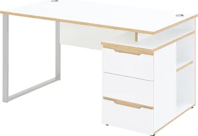 Produktbild von Schreibtisch mit 3 Schubladen und 2 Fächern, weiß mit Eiche, MANRESA-36