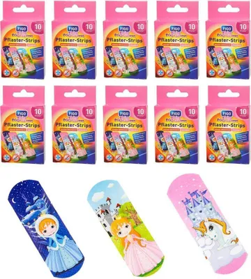 Produktbild von Bunte Kinderpflaster Prinzessin – 100 Stück elastische Pflasterstrips für kleine Wunden