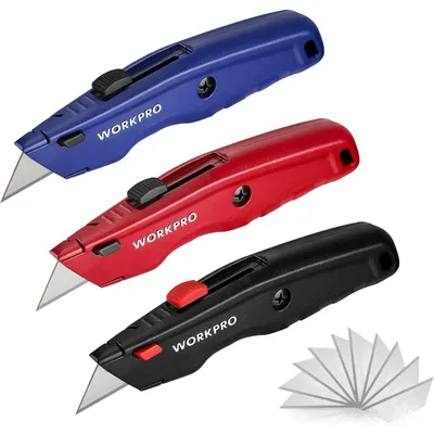Productafbeelding van Tapijtmesset met snelwisselmes, set van 10, kleuren: zwart, blauw en rood