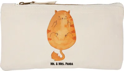 Produktbild von Mr. & Mrs. Panda Mäppchen Katze Mittelfinger Größe S Klein - Weiß - Geschenk, Kosmetiktasche, Katzen, Stoffbeutel, Cats, Tiger, Genervt, Schlampermäppchen, Pouch, Etui