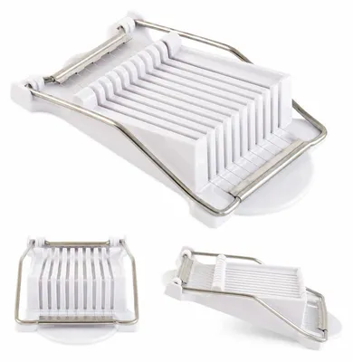 Produktbild von Multifunktionaler Slicer, Eier‑ und Fleischschneider, 10 Schneiddrähte aus Edelstahl, Küchenhelfer für Luncheonfleisch, Wurst, Obst, Weiß mit Farbverpackung