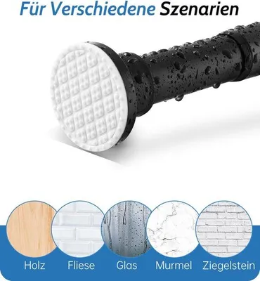 Produktbild von Schwarzer Duschvorhangstange ohne Bohren – Ausziehbarer Teleskopstange aus Edelstahl – Rutschfest und rostfrei – 70 bis 286,5 cm – Ideal