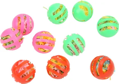 Produktbild von 10 Stück Vogelball-Spielzeug, bunt, hohl, gefüllte Papageien, Futterbälle mit Glocke für Wellensittiche, Nymphensittiche