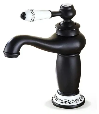 Immagine prodotto di Rubinetto da bagno – Miscelatore per lavabo – Stile vintage – Miscelatore monocomando – Monoforo – Montaggio a incasso – Ottone – Nero