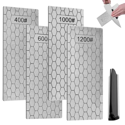 Produktbild von TRANKIELO® – 4 Schleifsteine mit Diamantbeschichtung, Körnung 400/600/1000/1200 – Rutschfest, ideal für Messer und Werkzeuge