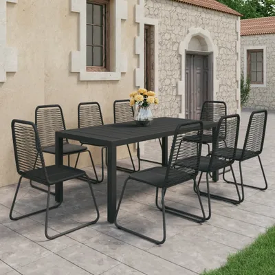 Image de Maison Exclusive - Ensemble de salon de jardin 9 pièces en rotin PVC noir