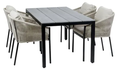 Produktbild von 5-teiliges Garten-Set | 4 Elvira Gartenstühle (Sand) | Gartentisch Limasol 160 x 90 cm (Grey)