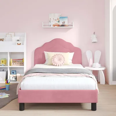 Produktbild von （Robust Möbel） Kinderbettgestell mit Kopfteil Rosa 80 x 200cm Samt - CL638380 - Klassische BettenJugendbett Tagesbett
