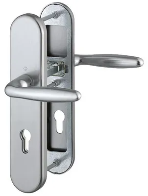 Produktbild von Verona HOPPE Schutz-Türdrücker-Langschild-Garnitur, 1510/3331/3310  (Entfernung: 72mm, Vierkant: 8mm, : , Zylinderabdeckung: Nein, Oberfläche: Alu F9 - Stahl) Entfernung: 72mm Vierkant: 8mm :  Zylinderabdeckung: Nein Oberfläche: Alu F9 - Stahl