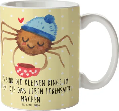 Produktbild von Mr. & Mrs. Panda Kaffeetasse Spinne Agathe Kaffee - Gelb Pastell - Geschenk, Kaffeebecher, Morgenmuffel, haferl, bedruckt, Weiser Spruch, Lebensweisheiten, Morgen, Tasse