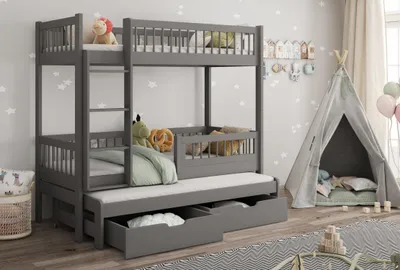 Obrázek produktu pro Dětská patrová postel s přistýlkou 90x190 GEGRIA - grafitová, levé provedení