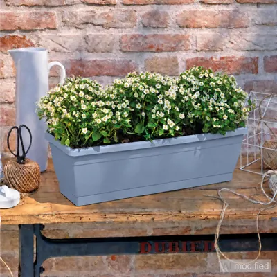 Produktbild von Venezia Blumenkasten Balkonkasten mit integriertem Untersetzer, vintage blau, 60 cm