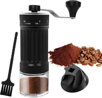 Produktbild von Handkoffiemolen mit verstellbarer Handgrip und genauer Maßstabsanpassung