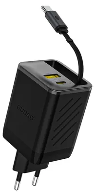 Immagine prodotto di Caricabatterie da muro Dudao A67EU GaN 67W con cavo USB-C retrattile integrato per ricarica rapida - nero