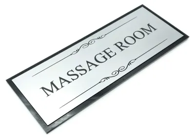 Türschild Massageraum, Acryl, Schwarz/Silber, 19,5x7,6 cm